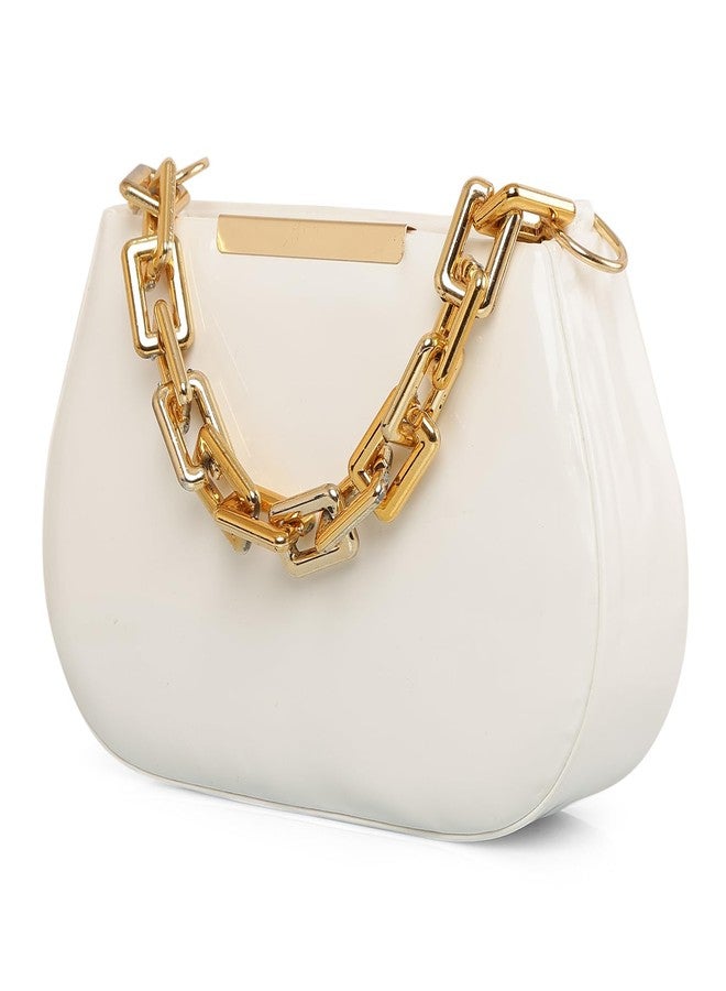 CULT FACTORY New White Sling Bags for Women Stylish Solid Pattern With Golden Chain Ladies Sling Bag - Image 1